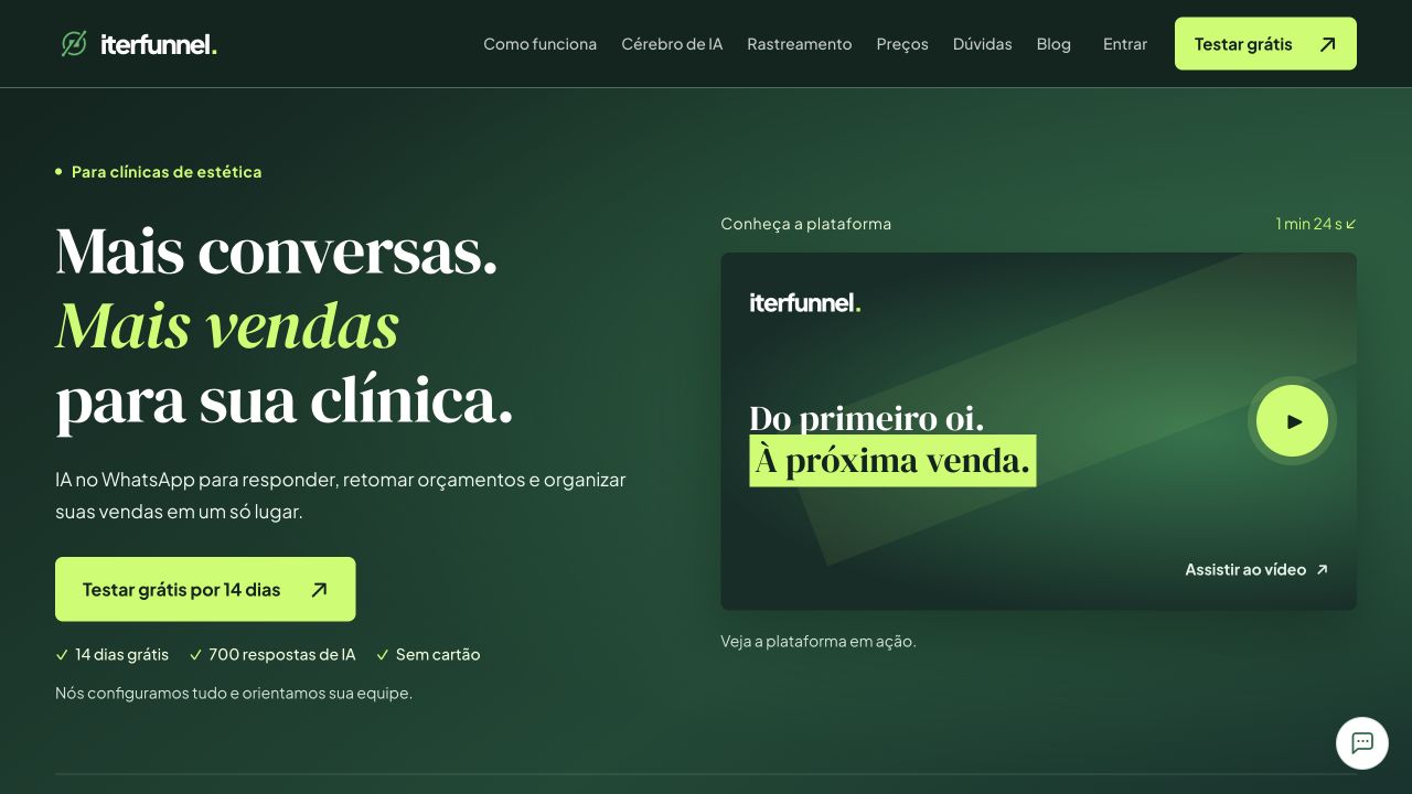Página inicial do Iterfunnel, com a headline e a apresentação do produto